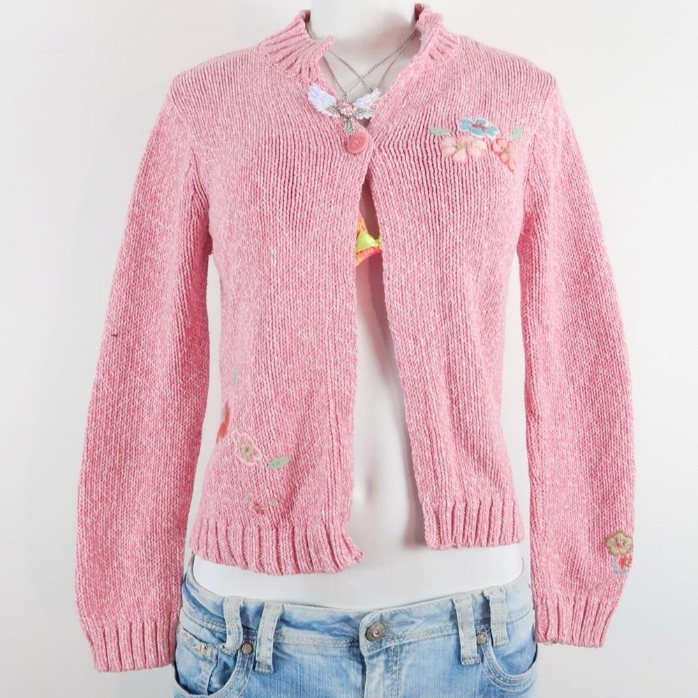 y2k pink embroidered floral cardigan genuine